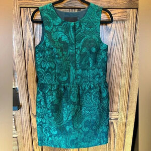 NWT J. Crew Collection | Emerald green metallic jacquard mini dress | size 2